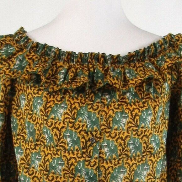Green J. CREW button down blouse 2 - Picture 2 of 8